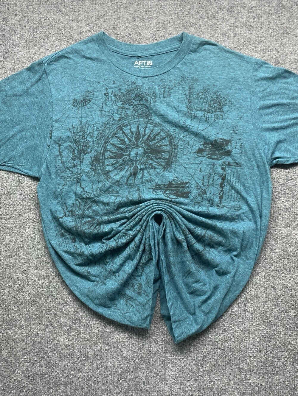 Apt 9 Men’s Medium Graphic Compass Map T-Shirt Teal Cotton Blend Made Mexico Tee